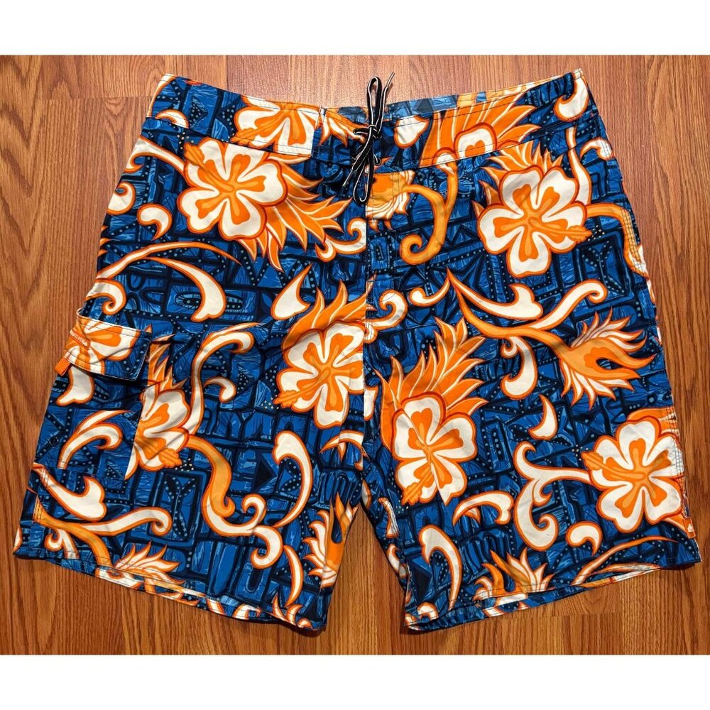 Vtg Quiksilver Board Shorts Mens 38 8" Hawaiian Floral Beach Swim Trunks Y2K